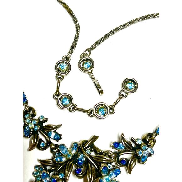 VINTAGE Necklace Signed HOLLYCRAFT 1953 BLUE Rhinestone Vtg Costume Jewelry JA14 - Picture 6 of 8